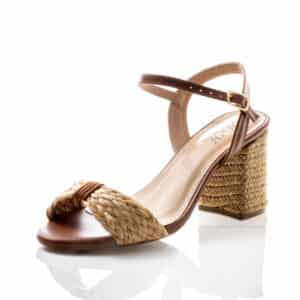 Sandália Couro Caramelo - Detalhe Trama Natural