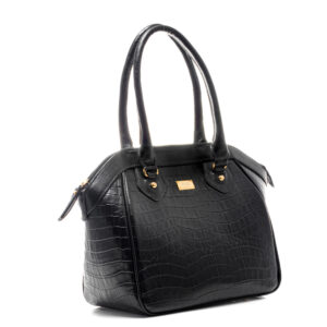 Bolsa Couro Preto Croco